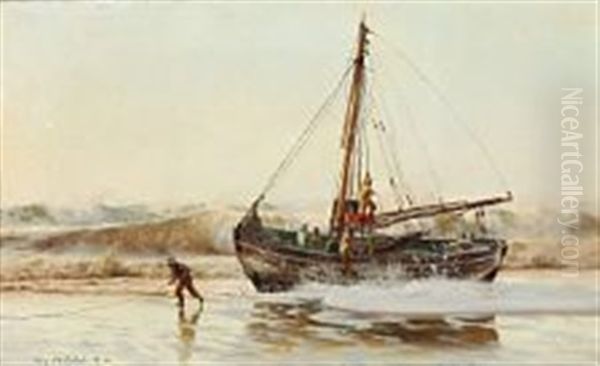 En Stranding Paa Jyllands Vestkyst Oil Painting by Christian Ferdinand Andreas Molsted