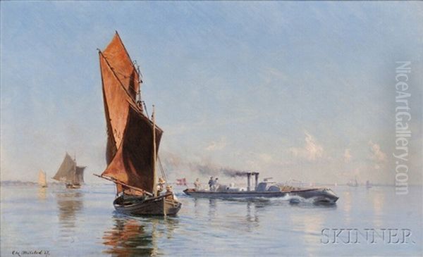 A Summer Calm On The Kattegat, Torpedo Boat Nr. 8 Oil Painting by Christian Ferdinand Andreas Molsted