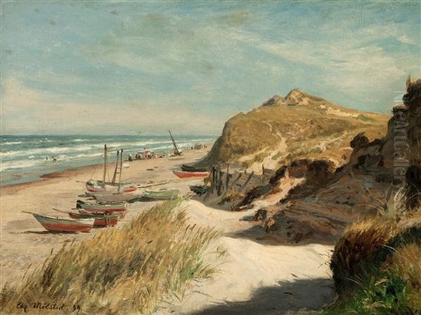 Boats On A Beach Oil Painting by Christian Ferdinand Andreas Molsted