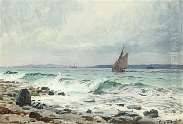 Seascape With Waves And Sailing Ship Oil Painting by Christian Ferdinand Andreas Molsted