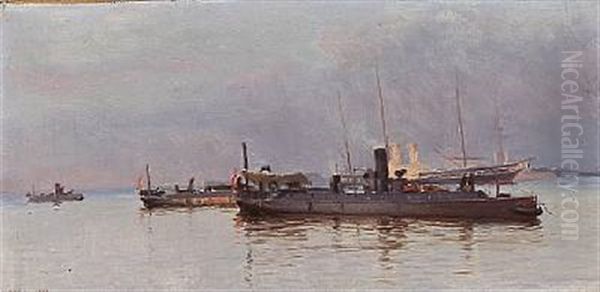 Torpedobaade I Havn Oil Painting by Christian Ferdinand Andreas Molsted