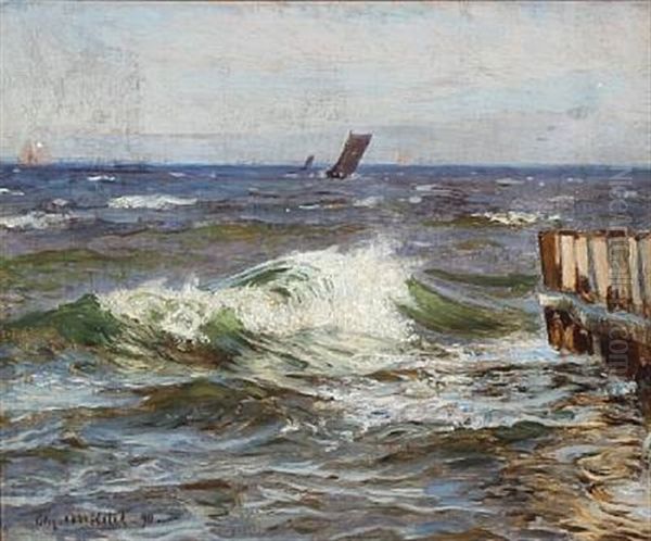 Coastal Scene, Presumably From Dragor Harbour Oil Painting by Christian Ferdinand Andreas Molsted