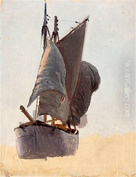 A Sail Boat Oil Painting by Christian Ferdinand Andreas Molsted