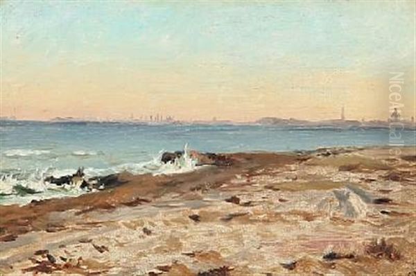 Coastal Scene With A View Towards Copenhagen Oil Painting by Christian Ferdinand Andreas Molsted