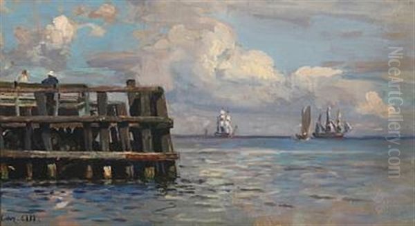 Sailing Ships By The Pier Of Dragor Oil Painting by Christian Ferdinand Andreas Molsted