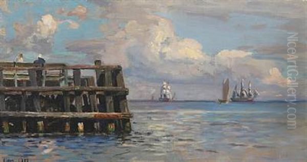 Sailing Ships By The Pier Of Dragor Oil Painting by Christian Ferdinand Andreas Molsted