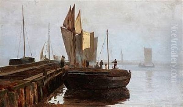 Harbour Scene With Fishermen by Christian Ferdinand Andreas Molsted