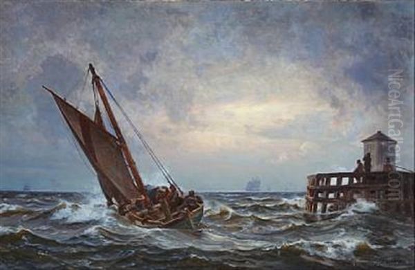 Lodsbaaden Gaar Ud Oil Painting by Christian Ferdinand Andreas Molsted