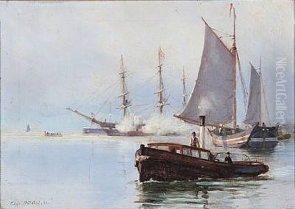 The Frigate Jylland Saluting Oil Painting by Christian Ferdinand Andreas Molsted