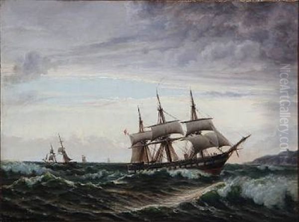 Sailing Ships At Sea Oil Painting by Christian Ferdinand Andreas Molsted