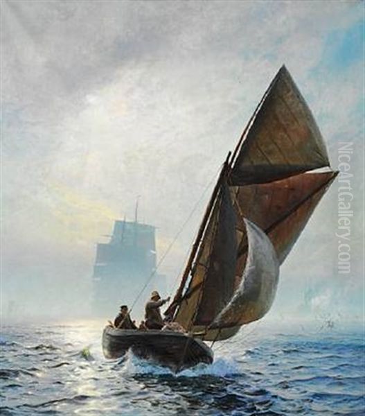 Solen Bryder Gennem Taagen. Motiv Fra Drogden Oil Painting by Christian Ferdinand Andreas Molsted