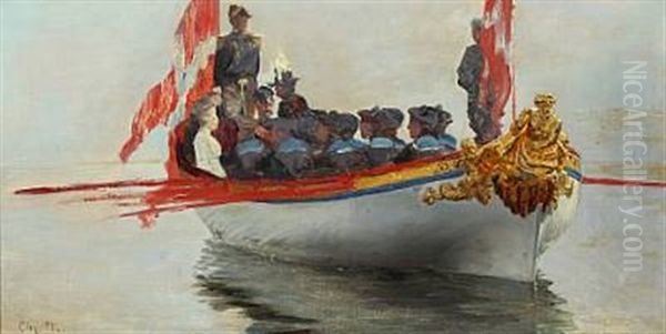 King Frederik Viii And Company In The Royal Barge Oil Painting by Christian Ferdinand Andreas Molsted