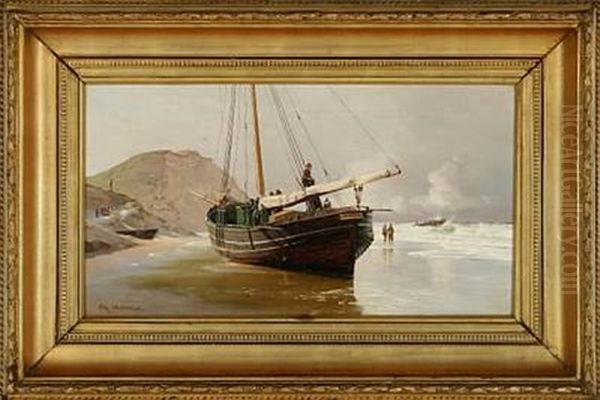 Paa Stranden Ved Lonstrup, Dagen Efter En Storm Oil Painting by Christian Ferdinand Andreas Molsted