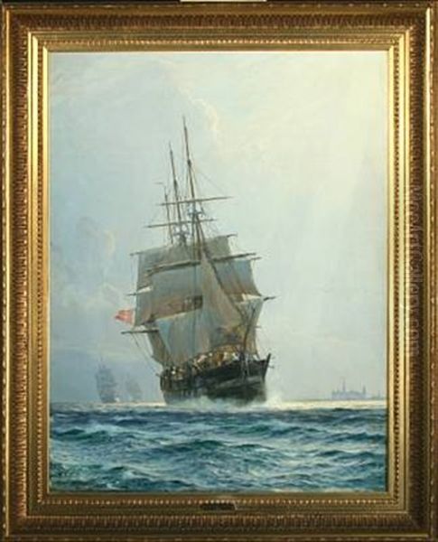 Frigates At Sea Oil Painting by Christian Ferdinand Andreas Molsted