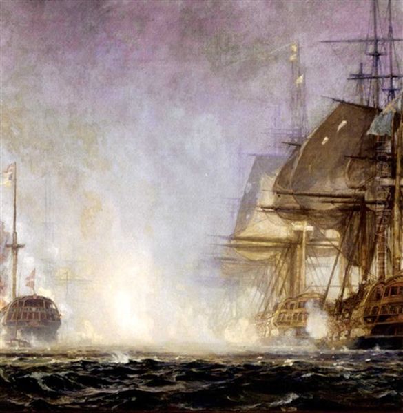 The Battle Of Copenhagen Oil Painting by Christian Ferdinand Andreas Molsted