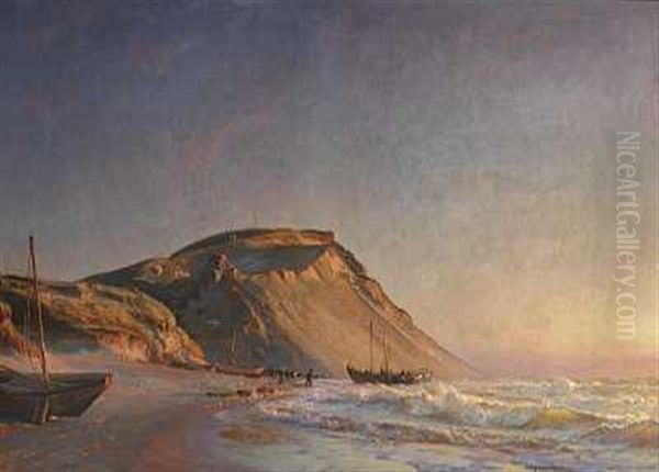 Lonstrup Strand. Solnedgang Oil Painting by Christian Ferdinand Andreas Molsted