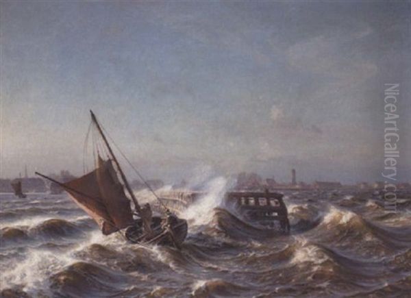 I Havneindlobet Til Dragor. Storm Oil Painting by Christian Ferdinand Andreas Molsted