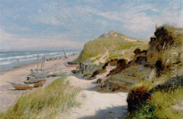 Optrukne Bade Pa Stranden En Sommerdag Ved Vesterhavet Oil Painting by Christian Ferdinand Andreas Molsted