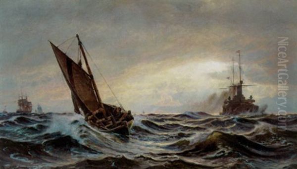 Storm I Drogden Oil Painting by Christian Ferdinand Andreas Molsted