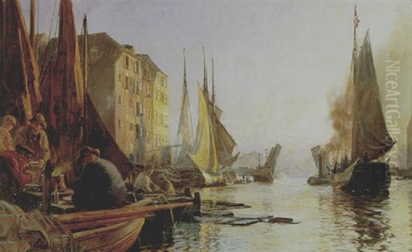 Havnen Ved Knippelsbro Oil Painting by Christian Ferdinand Andreas Molsted