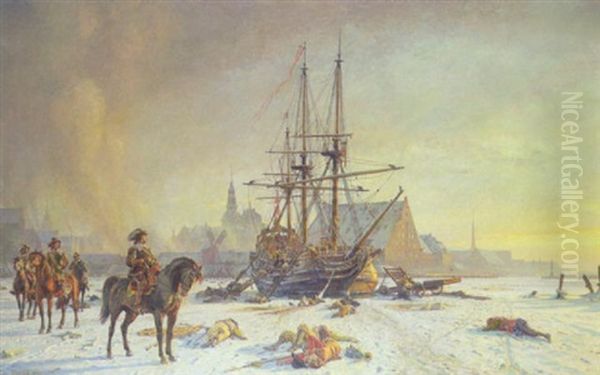 Morgen Efter Stormen Pa Kobenhavn 1659 Oil Painting by Christian Ferdinand Andreas Molsted