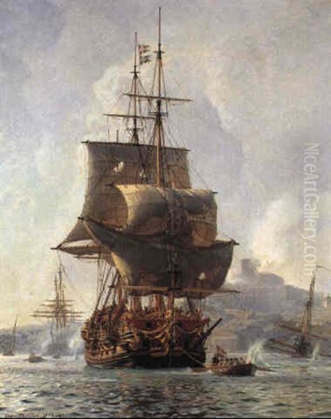 Episode Af Tordenskjolds Angreb Pa Marstrand, Juli 1719 Oil Painting by Christian Ferdinand Andreas Molsted