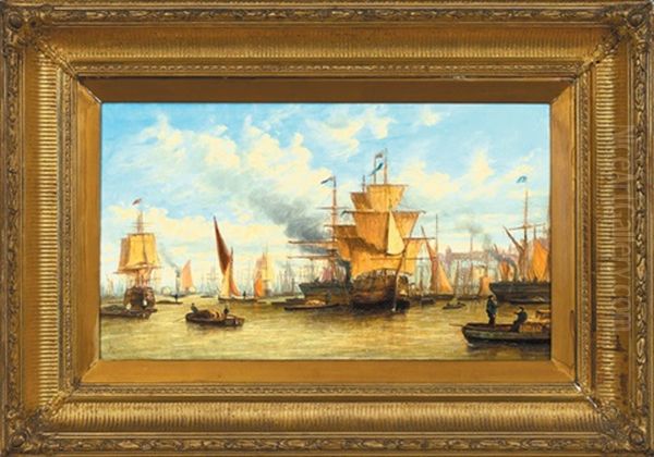 A Busy Port Scene Oil Painting by Francis Moltino