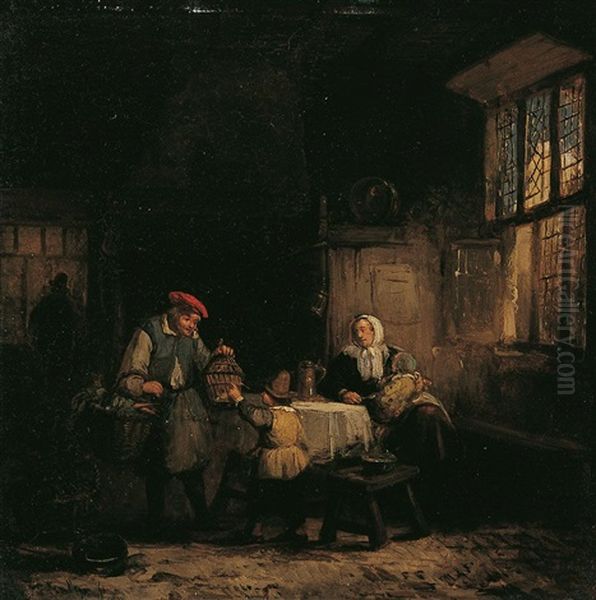 Interieur Mit Einer Familie Am Esstisch Oil Painting by Petrus Marius Molyn