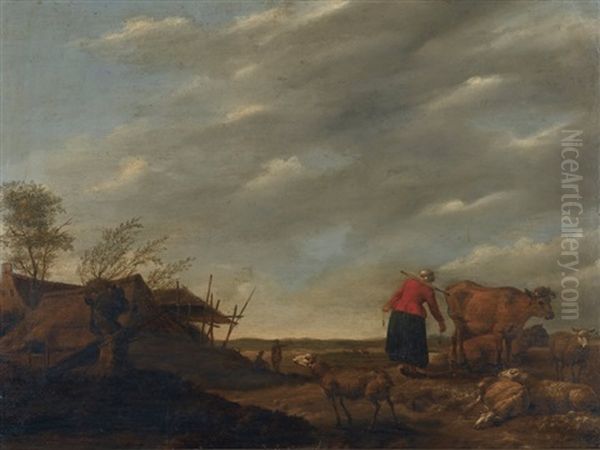 Landscape With A Milkmaid Oil Painting by Hendrick Mommers