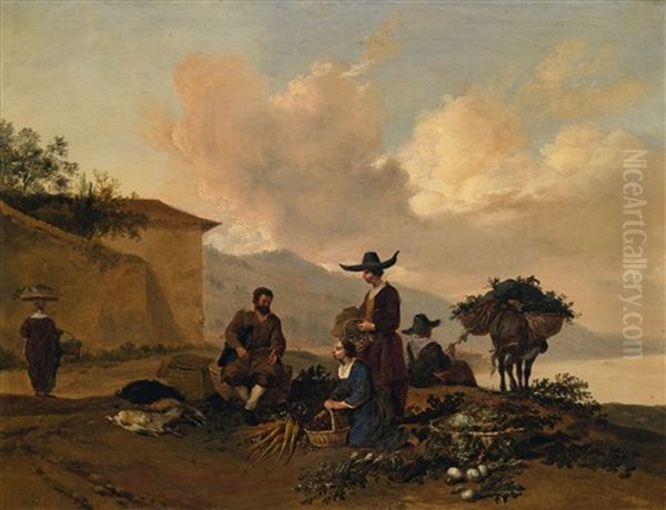 Landscape With A Vegetable Seller Oil Painting by Hendrick Mommers