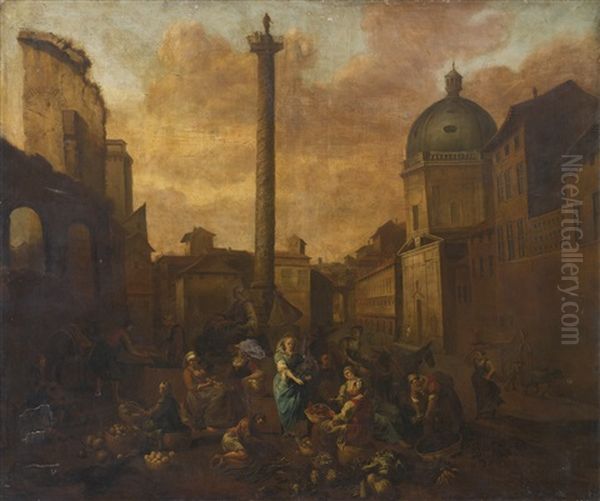 View Of A Roman Market Oil Painting by Hendrick Mommers