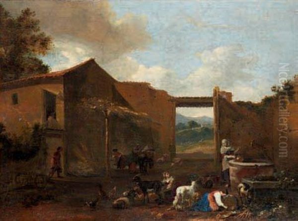 Cour De Ferme Animee Oil Painting by Hendrick Mommers