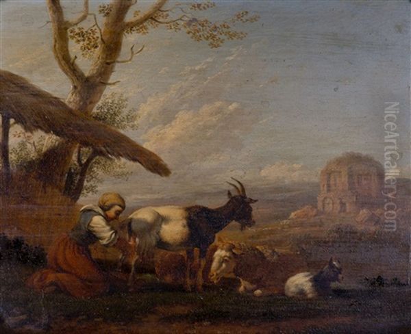 La Traite Des Chevres Dans Une Campagne Du Moyen Orient Oil Painting by Hendrick Mommers