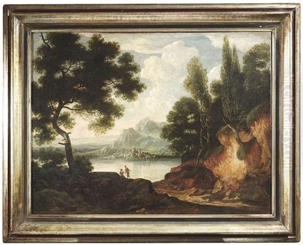 Bewaldete Fluslandschaft Mit Anglern Oil Painting by Hendrick Mommers