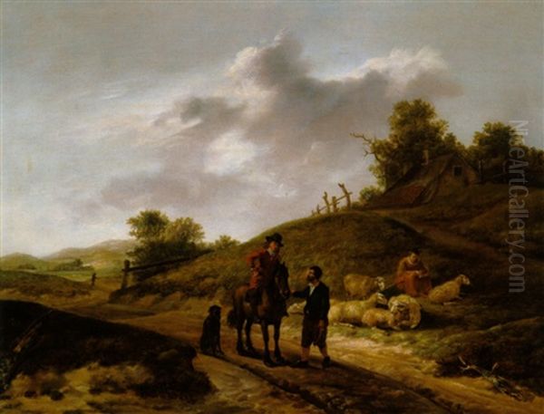 Ein Rastender Reiter Und Hirten In Einer Dunenlandschaft Oil Painting by Hendrick Mommers