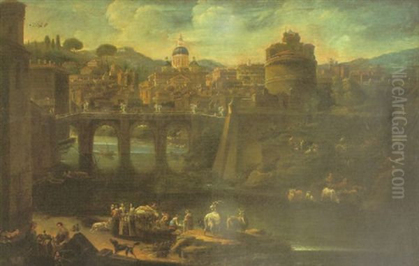 Vista De Roma Con Castel Sant' Angelo Y El Vaticano Al Fondo Oil Painting by Hendrick Mommers