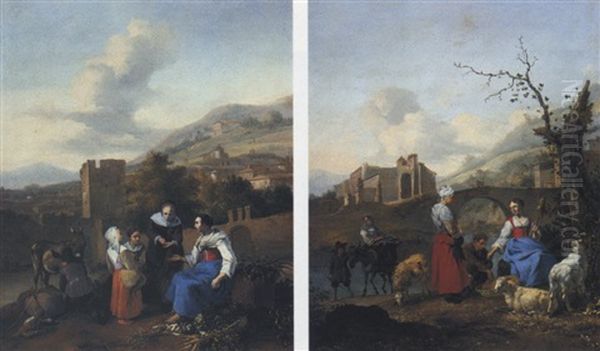 Italianate Landscape With Vegetable Seller Oil Painting by Hendrick Mommers