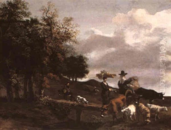 Landscape With Women Returning From Market Oil Painting by Hendrick Mommers