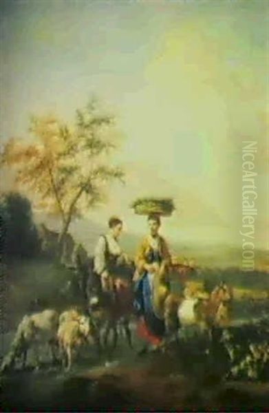 Scene Pastorale Pres D'un Abreuvoir Oil Painting by Hendrick Mommers