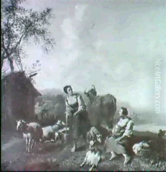 Hirtenszene In Heroischer Landschaft Oil Painting by Hendrick Mommers