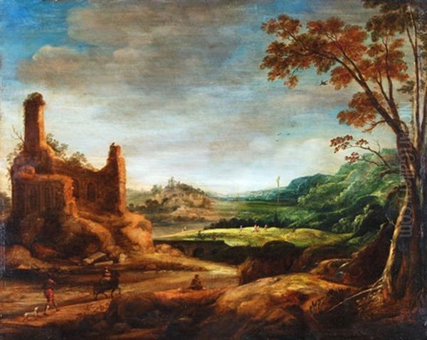 Hugelige Landschaft Mit Ruine Und Figurenstaffage Oil Painting by Joos de Momper the Elder