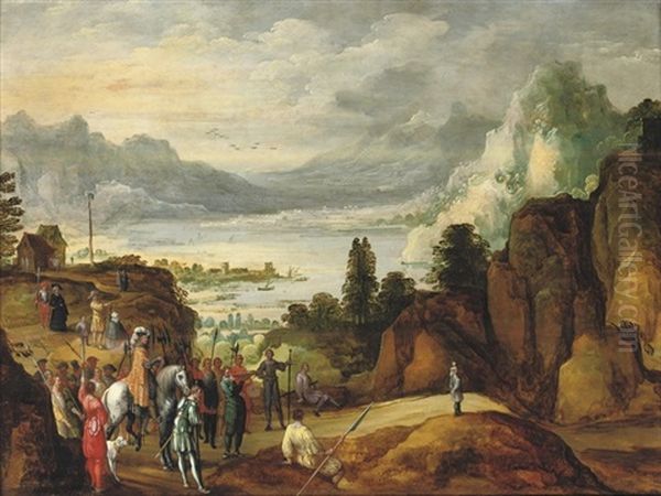 A Mountainous River Landscape With The Legend Of Wilhelm Tell Oil Painting by Joos de Momper the Elder