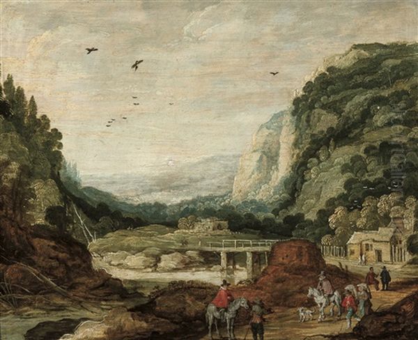 Paysage Rocheux Anime Oil Painting by Philips de Momper the Elder