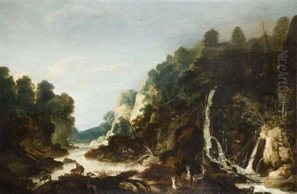 Chevreuils Dans Un Paysage De Torrent Et De Riviere Oil Painting by Philips de Momper the Elder