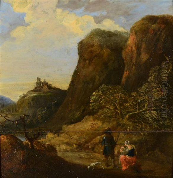 Landscape With View Of Distant Castle Oil Painting by Philips de Momper the Elder