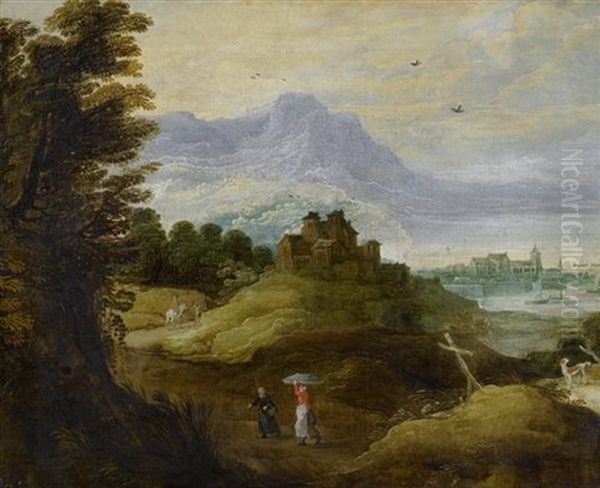 Bergige Landschaft Mit Stadt Im Mittelgrund Oil Painting by Philips de Momper the Elder