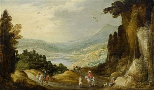 Reiter Vor Einer Weiten Landschaft Mit Wasserfall Oil Painting by Philips de Momper the Elder