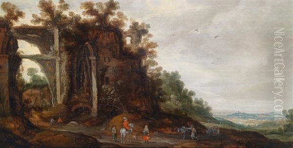 Felsenlandschaft Mit Ruinen Und Blick Ins Tal Oil Painting by Philips de Momper the Elder