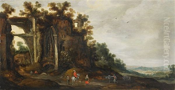 Felsenlandschaft Mit Ruinen Und Blick In Ein Tal Oil Painting by Philips de Momper the Elder