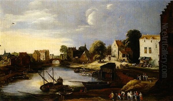 Vue D'un Village Pres D'une Riviere Oil Painting by Philips de Momper the Elder